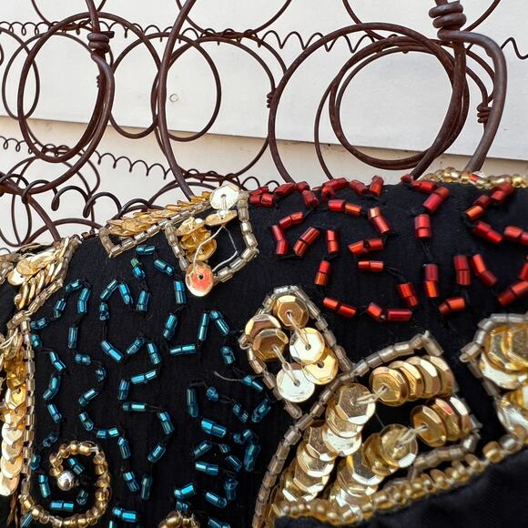 Vintage Laurence Kazar art deco bead sequin silk blouse gold chain pattern - Picture 7 of 10